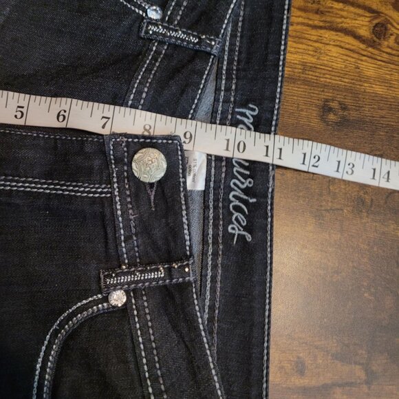 Maurices Jeans Size 32 Skinny Mid Rise Embellished Thick Stitch Black Stretch - Picture 9 of 12